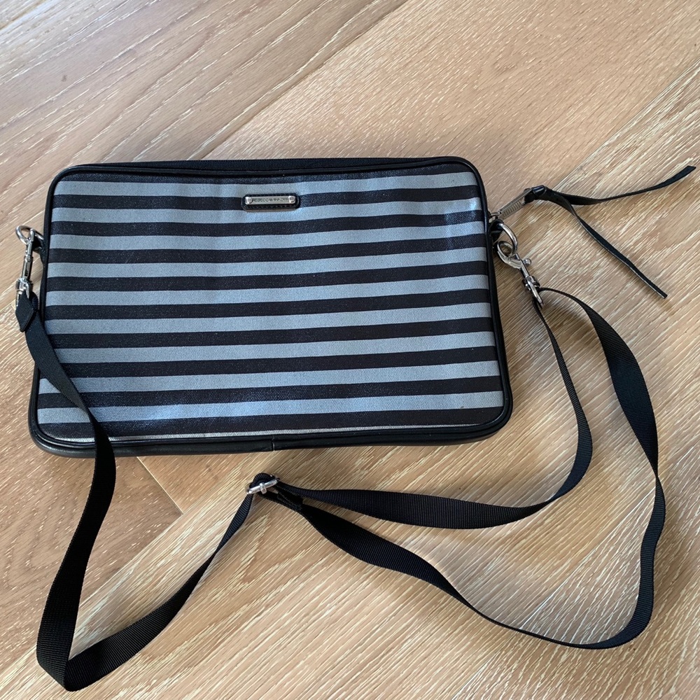 Rebecca Minkoff Ipad Bag Case Travel Stripe Silver Gray Black